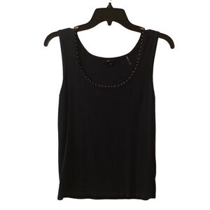 BCBGMaxAzria Blue Embellished Scoop Neck Tank M